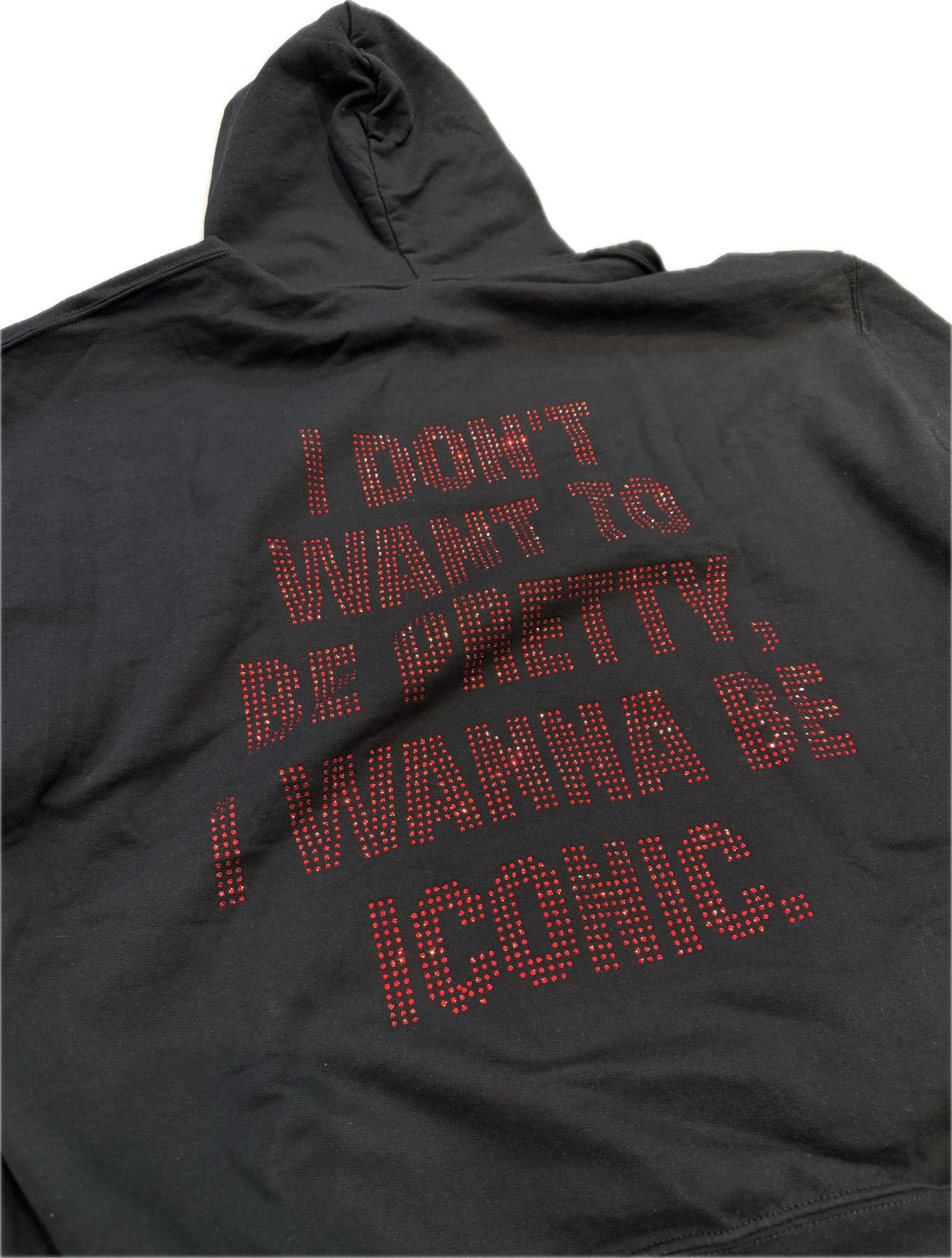 Nina Janova Basic Style Iconic Rhinestone Hoodie Black