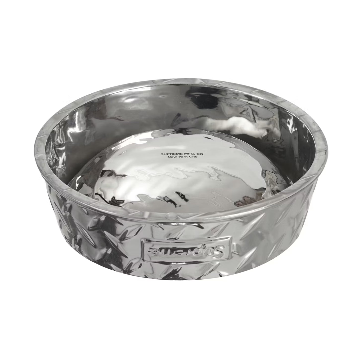 Supreme Diamond Plate Dog Bowl Silver