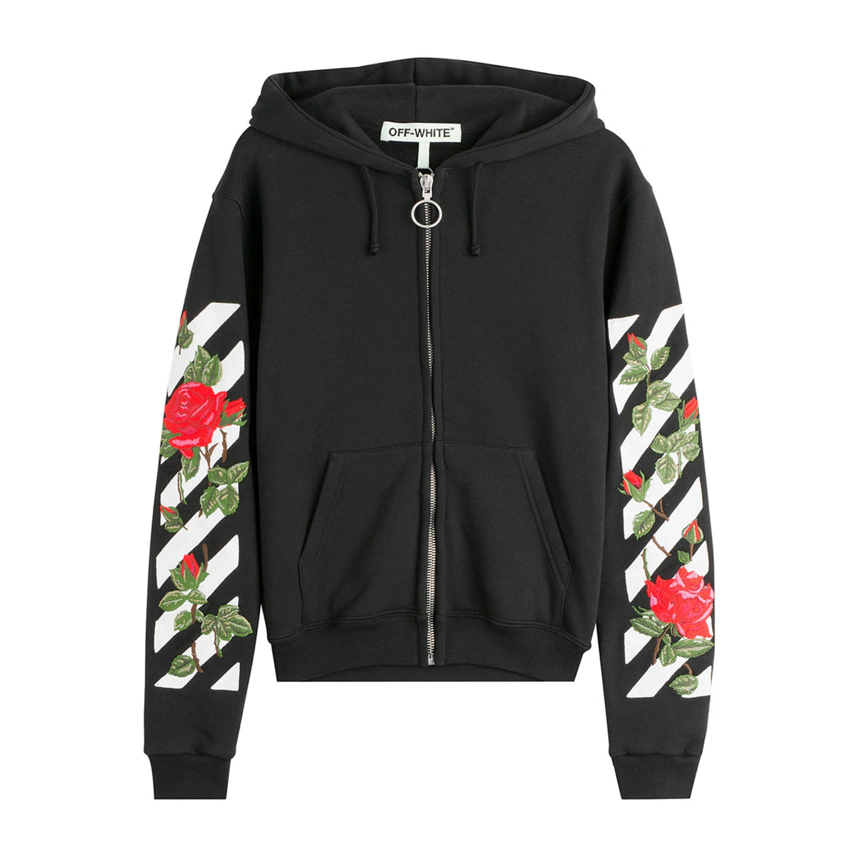 Off-White-Kapuzenpullover mit aufgestickten Gesichtspfeilen