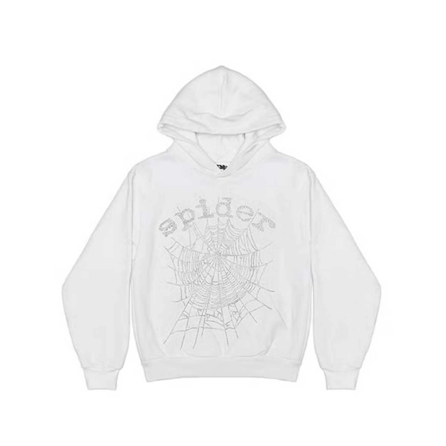 Sp5der OG Rhinestone Logo Hoodie White SP5DER