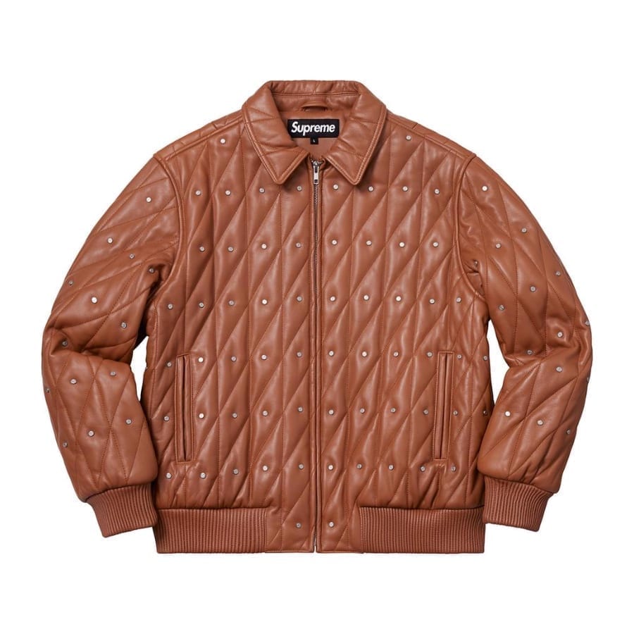 Supreme Quilted Studded Leather Jacket Light Brown – CRUIZER