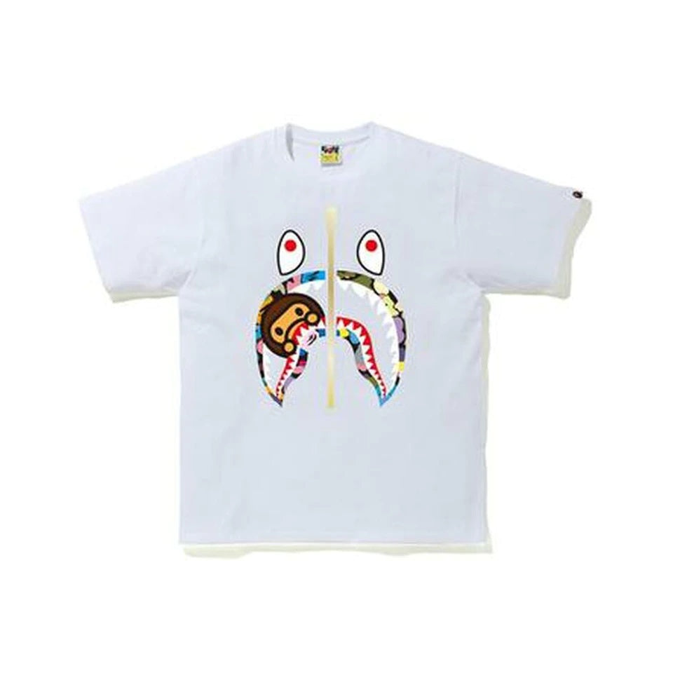 BAPE Multi Camo Milo Shark Gold Zip Tee White Bape