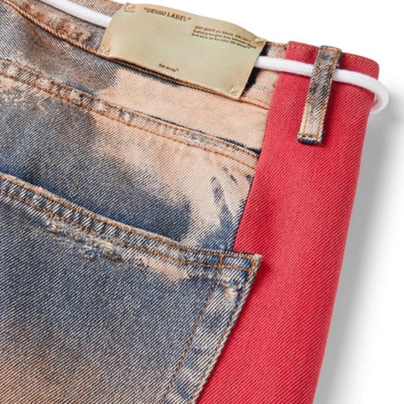 Off-White Slim Side Striped Bleached Denim Jeans Multicolor Off-White