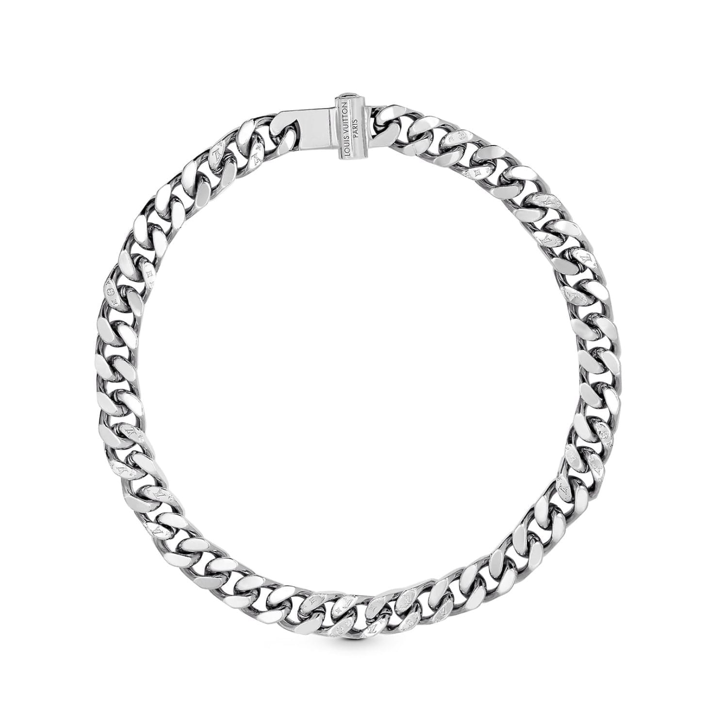 Louis Vuitton Chain Links Necklace Engraved Monogram Silver