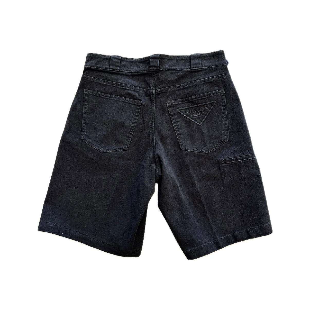 Prada Triangle Logo Denim Shorts Black