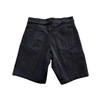 Prada Triangle Logo Denim Shorts Black