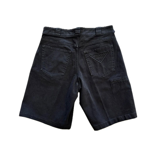 Prada Triangle Logo Denim Shorts Black
