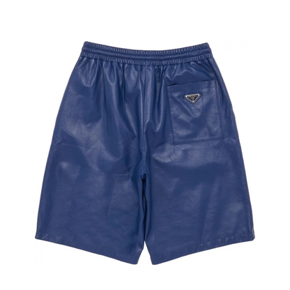 Prada Nappa Leather Bermuda Shorts Bluette