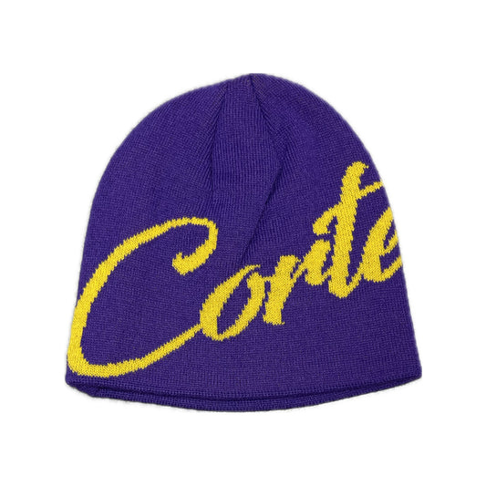 Corteiz Script Skully Beanie Purple Yellow