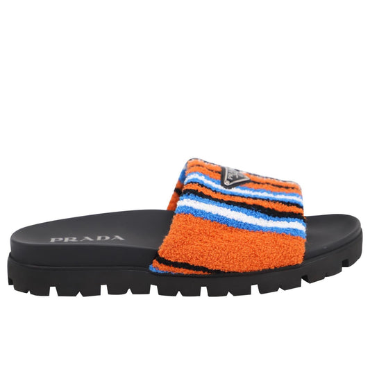 Prada Triangle Logo Terry Cloth Slides Orange