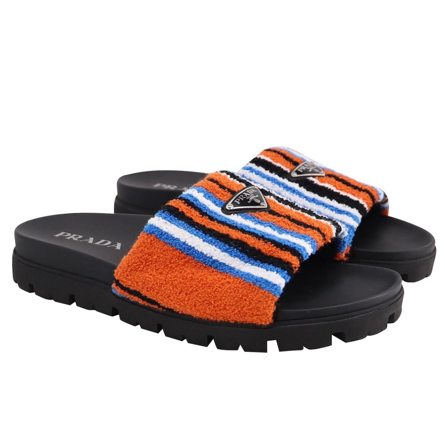 Prada Triangle Logo Terry Cloth Slides Orange