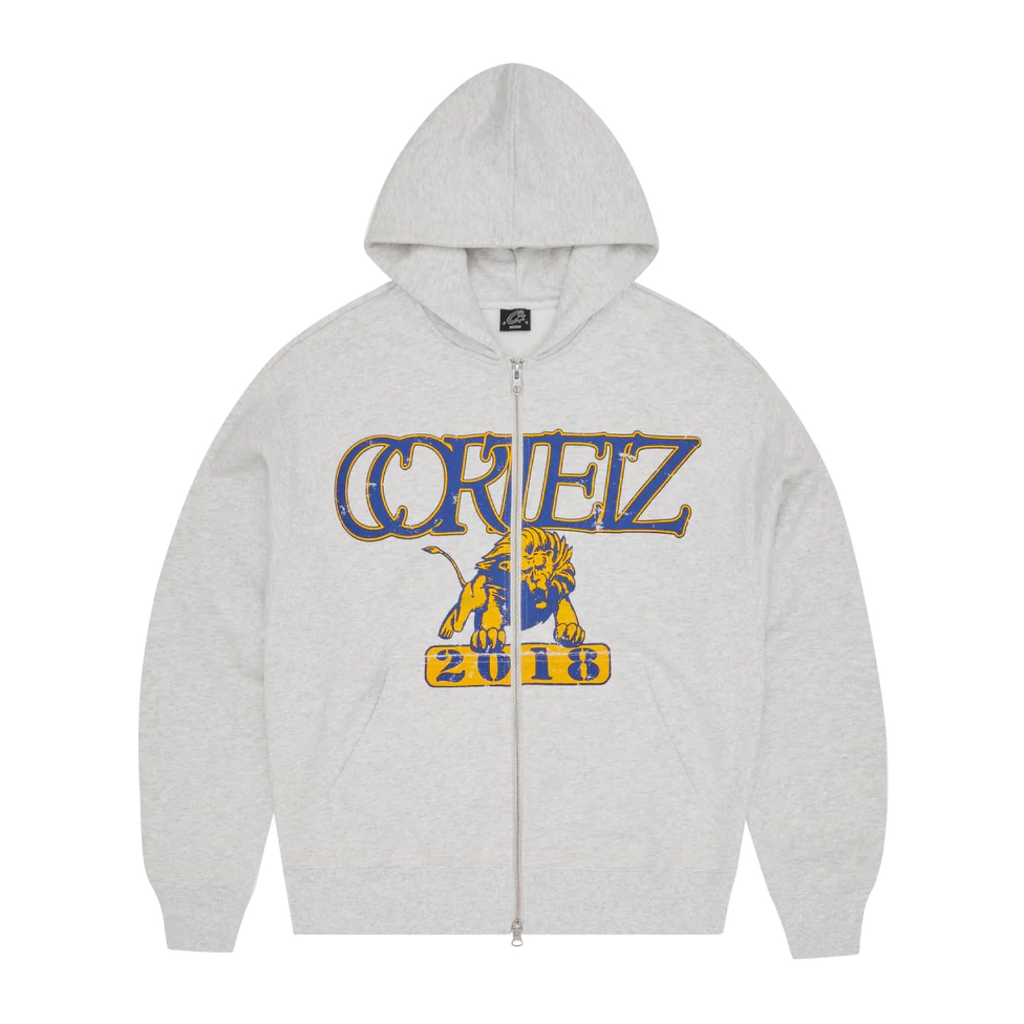 Corteiz Lion Boxy Zip Hoodie Light Heather Grey