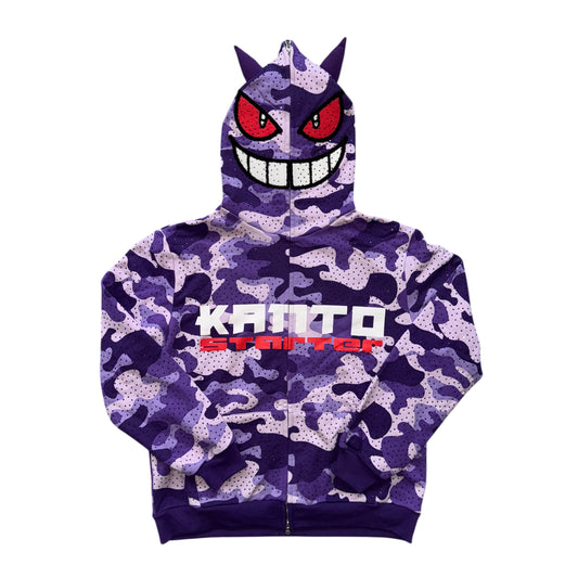 Kanto Starter Rhinestone Gengar Hoodie Purple Camo