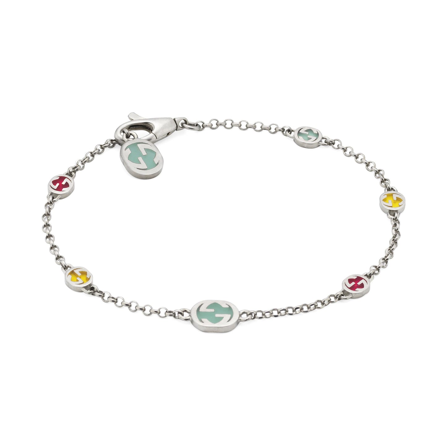 Gucci Sterling Silver Enamel Interlocking G Bracelet