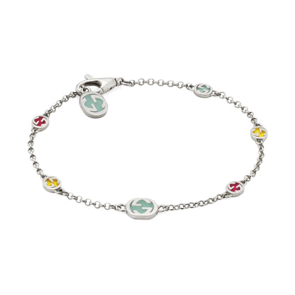 Gucci Sterling Silver Enamel Interlocking G Bracelet