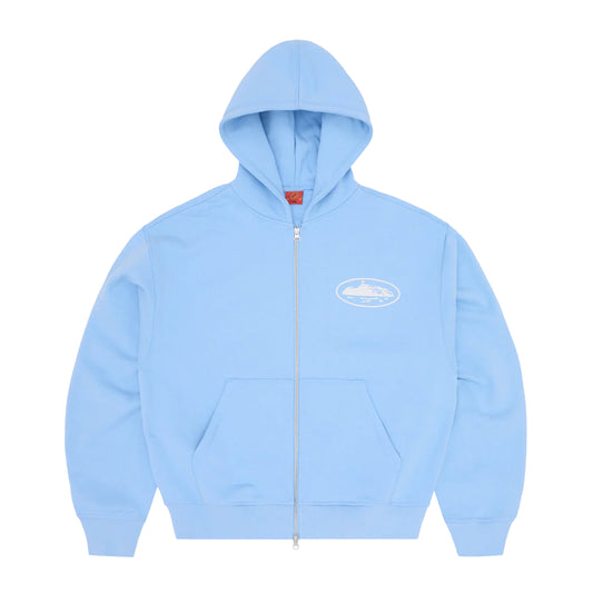 Corteiz Island Puff Print Zip Hoodie Baby Blue