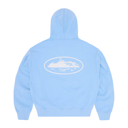 Corteiz Island Puff Print Zip Hoodie Baby Blue