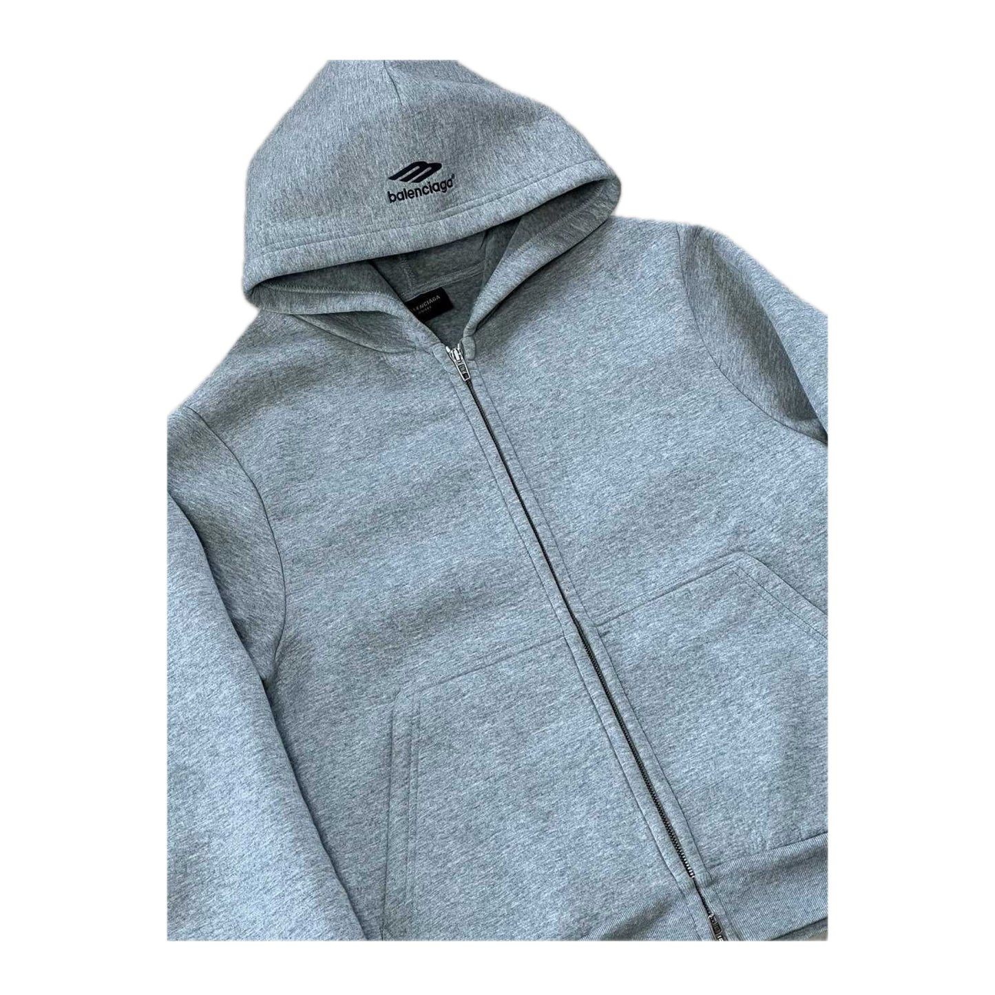 Balenciaga 3B Logo Slim Fit Zip Up Hoodie Grey