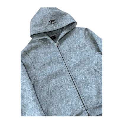Balenciaga 3B Logo Slim Fit Zip Up Hoodie Grey