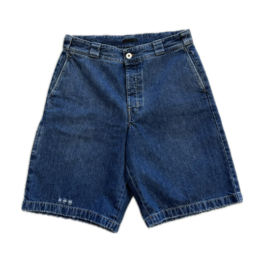 Prada Triangle Logo Denim Shorts Blue