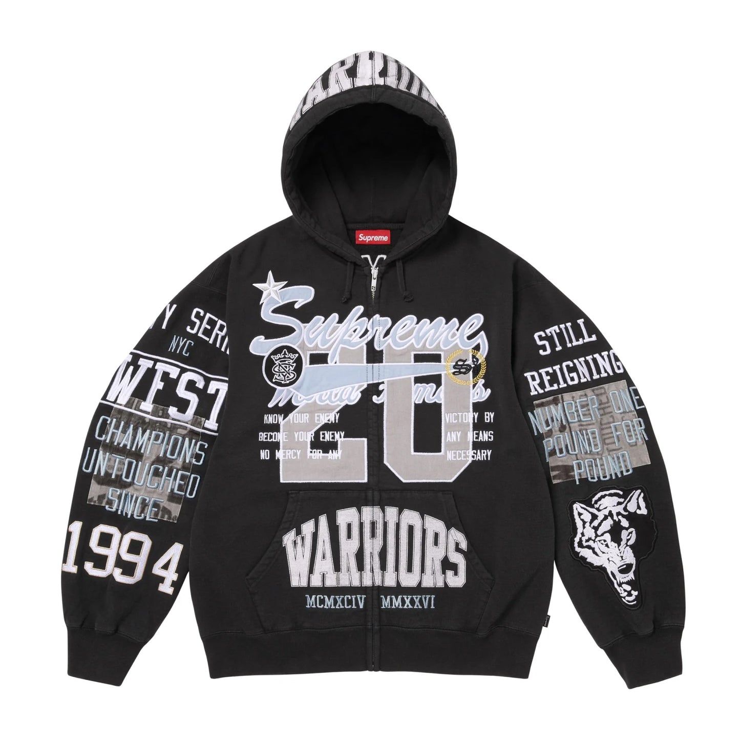 Supreme Warriors Appliqué Zip Up Hooded Sweatshirt Black