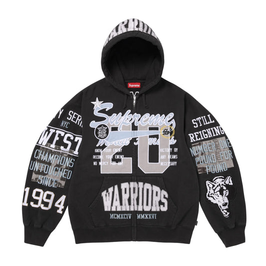 Supreme Warriors Appliqué Zip Up Hooded Sweatshirt Black