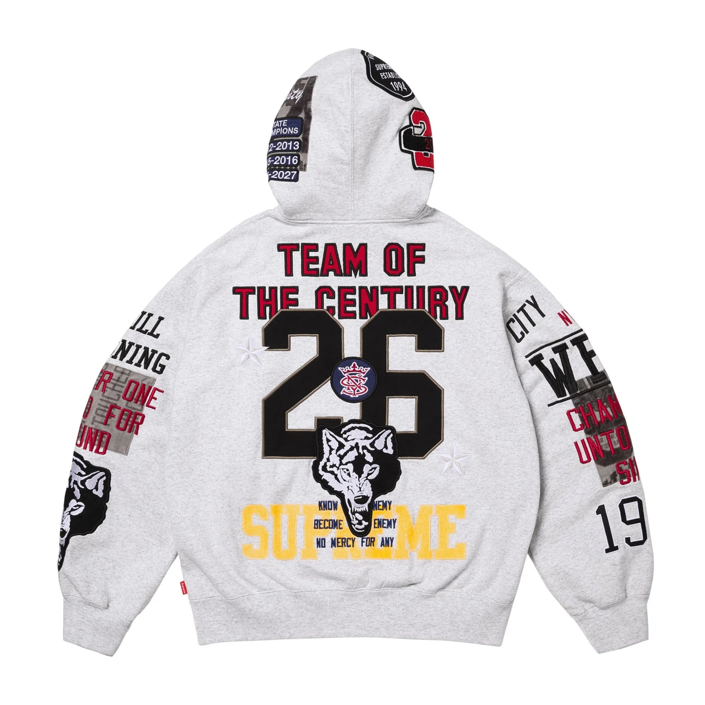Supreme Warriors Appliqué Zip Up Hooded Sweatshirt Ash Grey