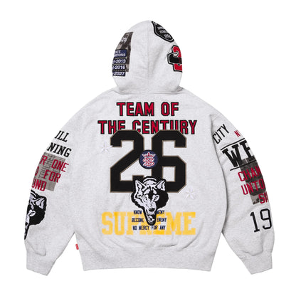 Supreme Warriors Appliqué Zip Up Hooded Sweatshirt Ash Grey
