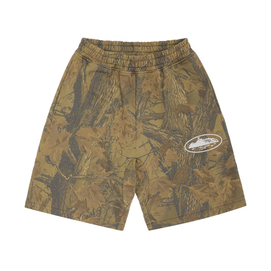 Corteiz Island Puff Print Sweat Short Forest Camo