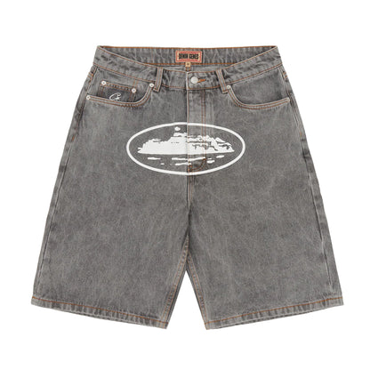 Corteiz Island Denim Short Light Grey