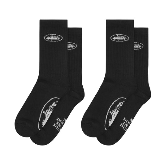Corteiz White Alcatraz Socks 2-Pack Black