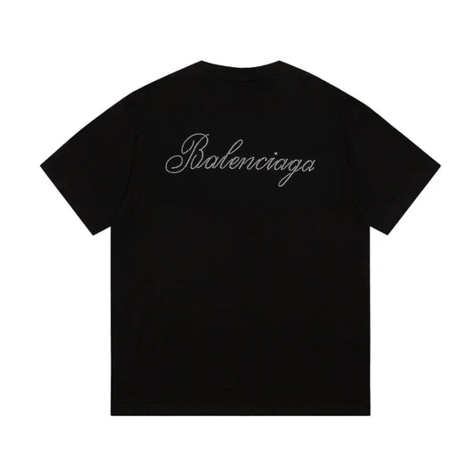Balenciaga Rhinestone Script Oversized Tee Black