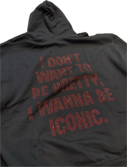 Nina Janova Basic Style Iconic Rhinestone Hoodie Black