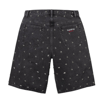 Supreme Stars Studded Baggy Denim Short Black