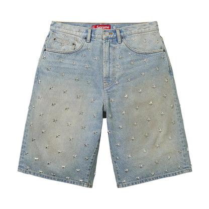 Supreme Stars Studded Baggy Denim Short Washed Indigo