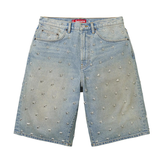 Supreme Stars Studded Baggy Denim Short Washed Indigo