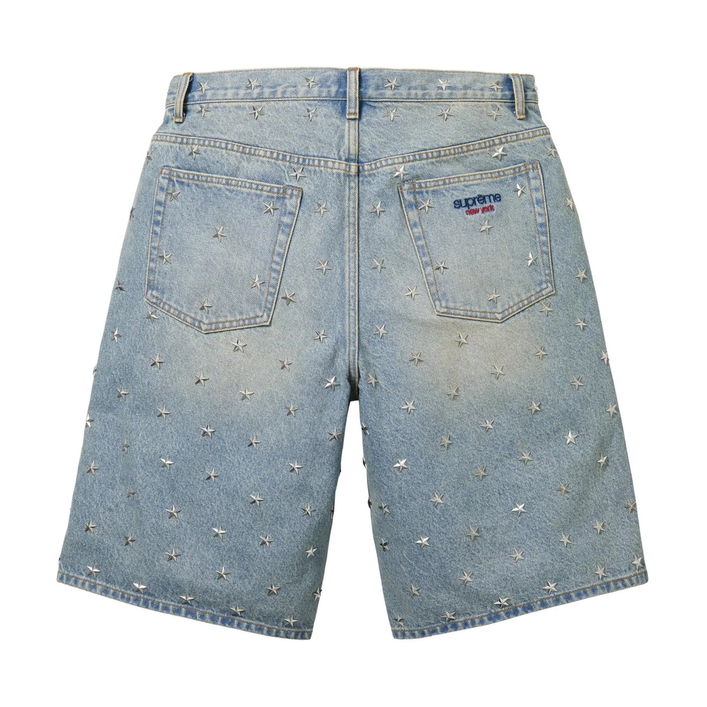 Supreme Stars Studded Baggy Denim Short Washed Indigo