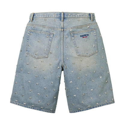Supreme Stars Studded Baggy Denim Short Washed Indigo