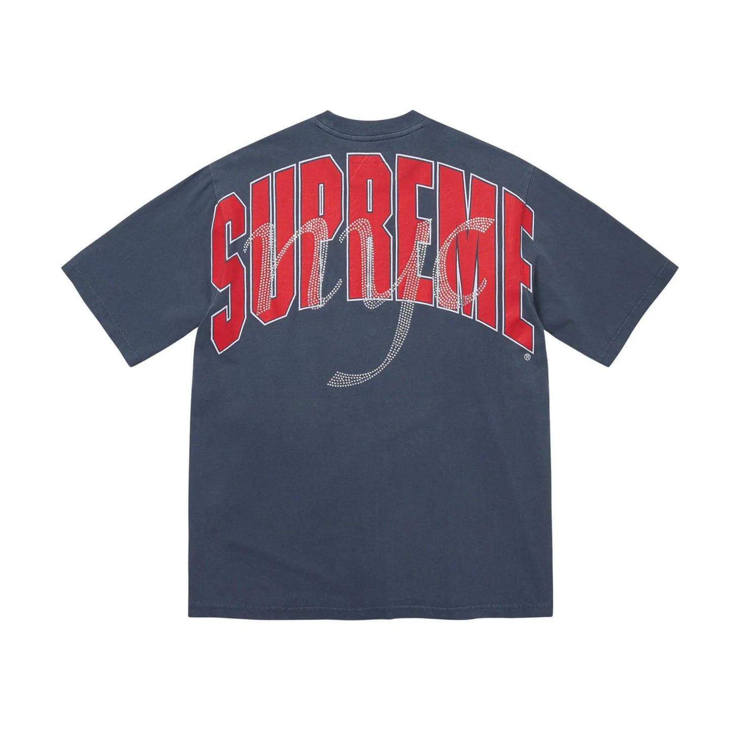 Supreme Rhinestone Script Short-Sleeve Top Navy