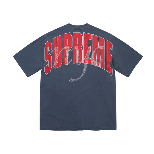 Supreme Rhinestone Script Short-Sleeve Top Navy