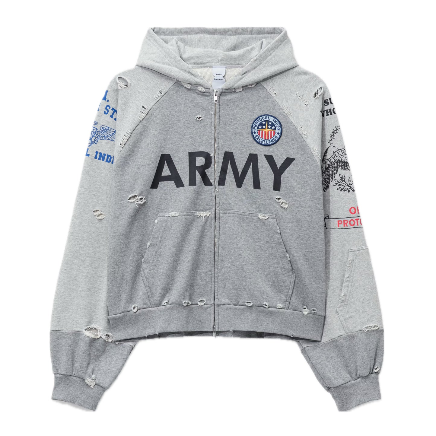 Protocol Index ARMY Reconstructed Zip Hoodie Grey
