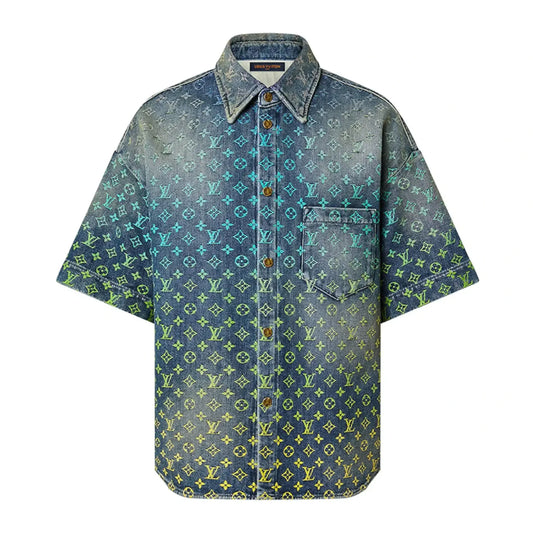 Louis Vuitton Rainbow Monogram Short-Sleeved Button Up Denim Shirt Indigo Blue
