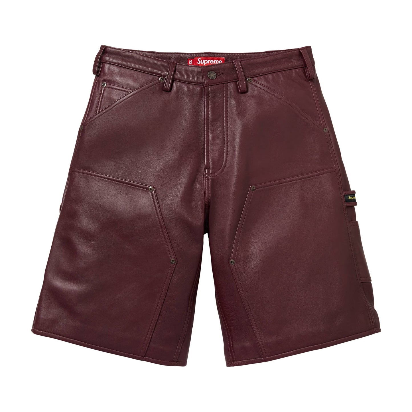 Supreme Leather Double Knee Painter Short Burgundy