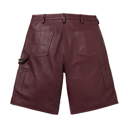 Supreme Leather Double Knee Painter Short Burgundy
