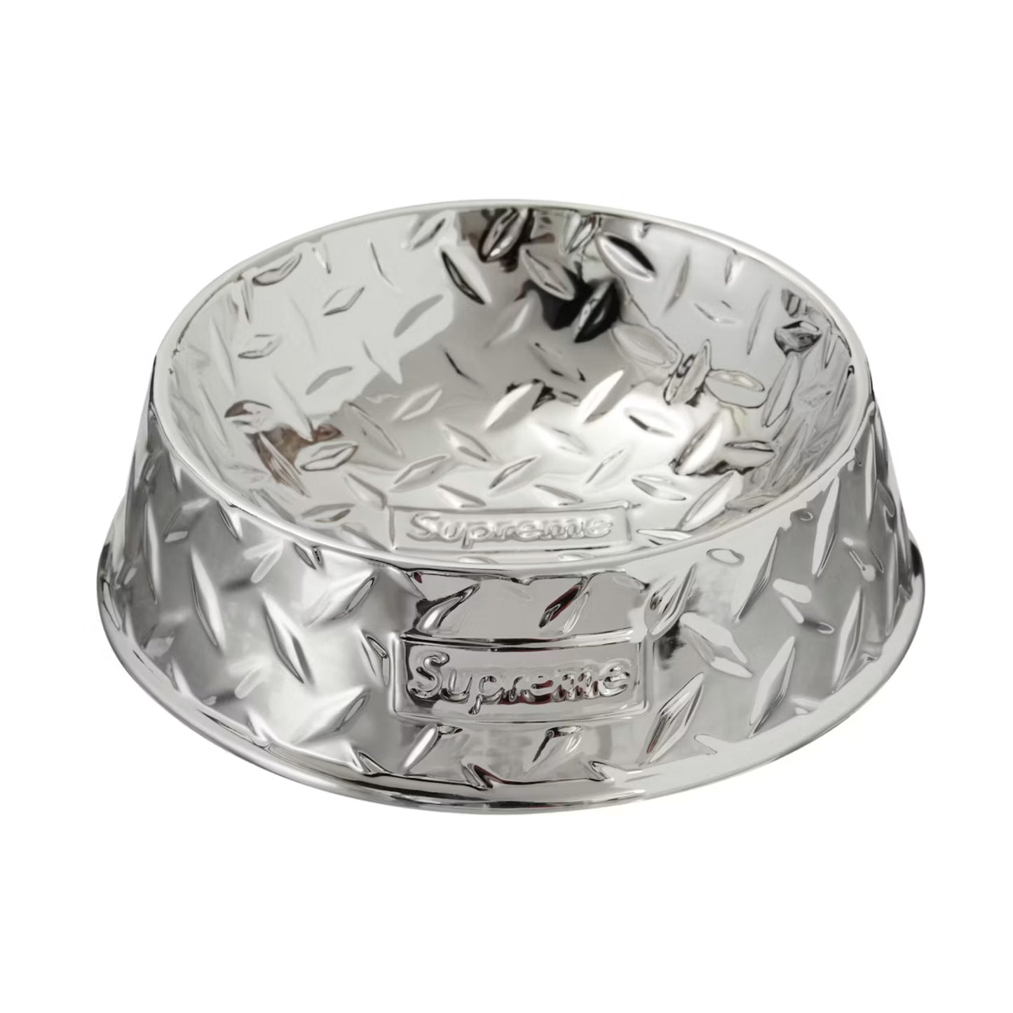Supreme Diamond Plate Dog Bowl Silver