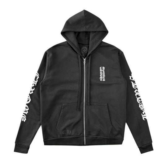 Chrome Hearts Vertical Logo Zip Hoodie Black