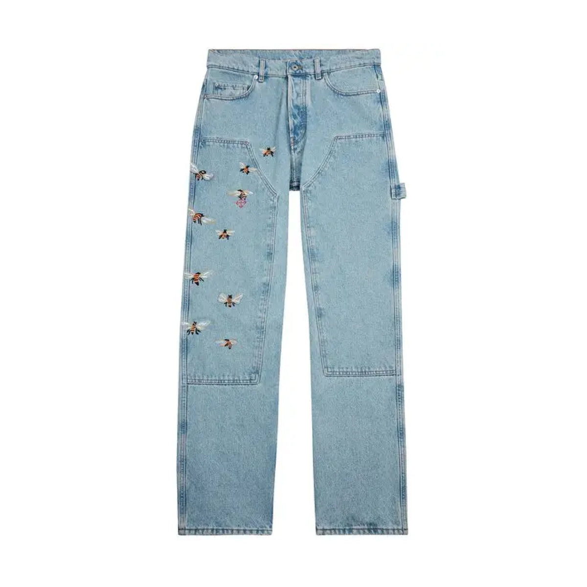 Off-White bestickte Denim-Jeans mit geradem Bein in Blau