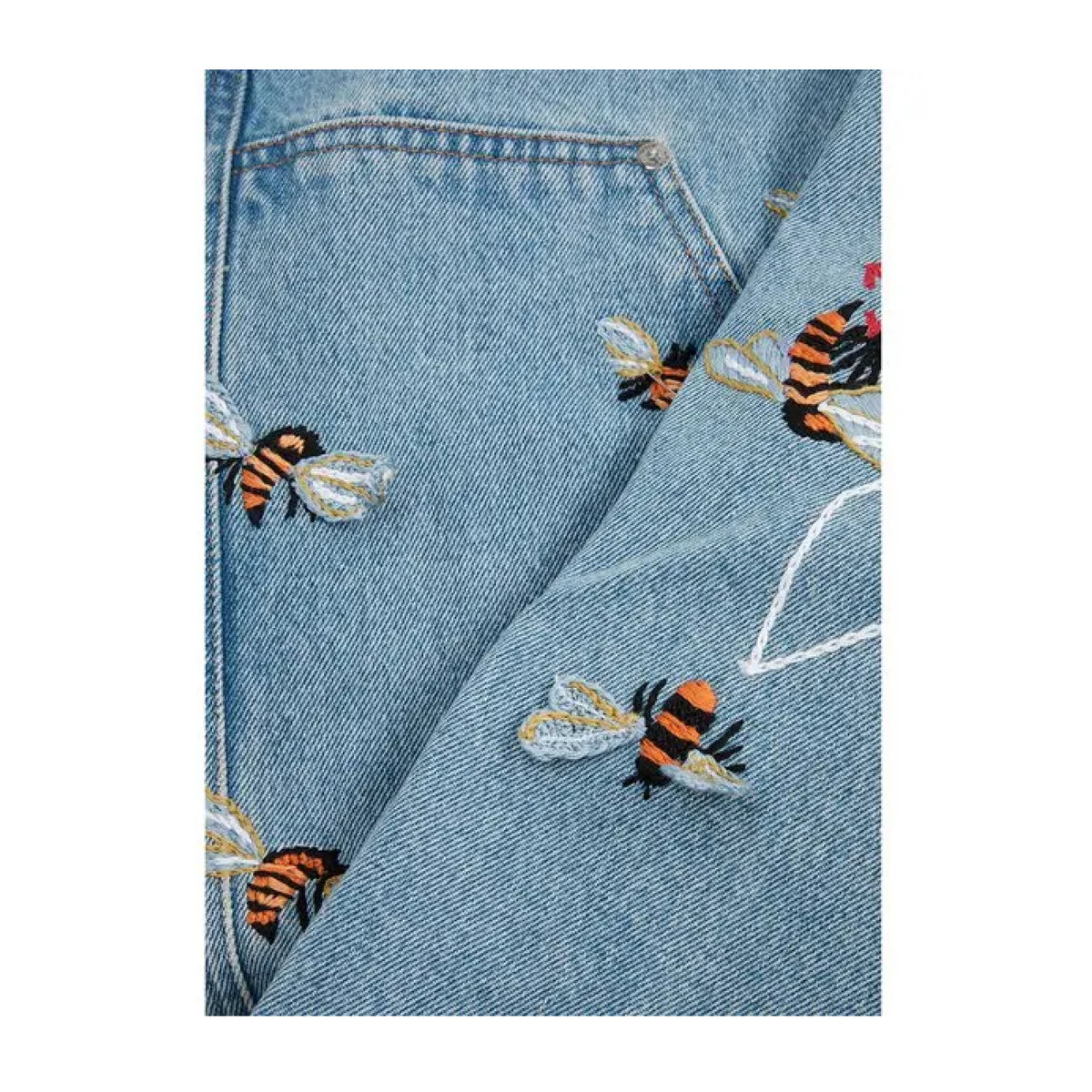 Off-White bestickte Denim-Jeans mit geradem Bein in Blau