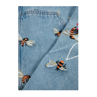 Off-White bestickte Denim-Jeans mit geradem Bein in Blau