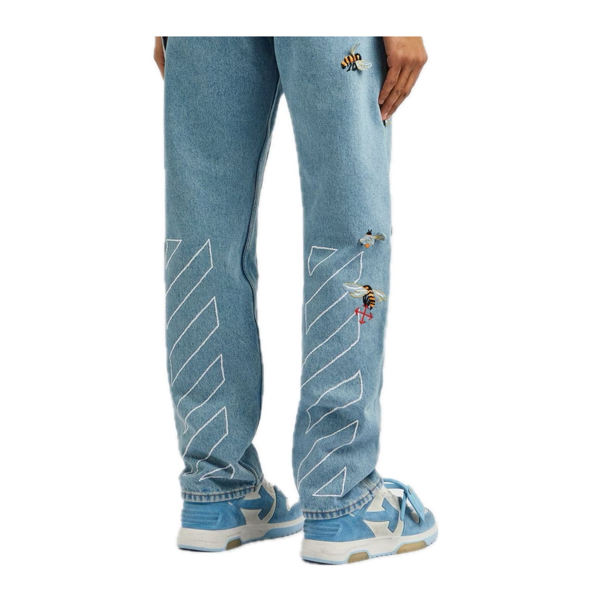 Off-White bestickte Denim-Jeans mit geradem Bein in Blau